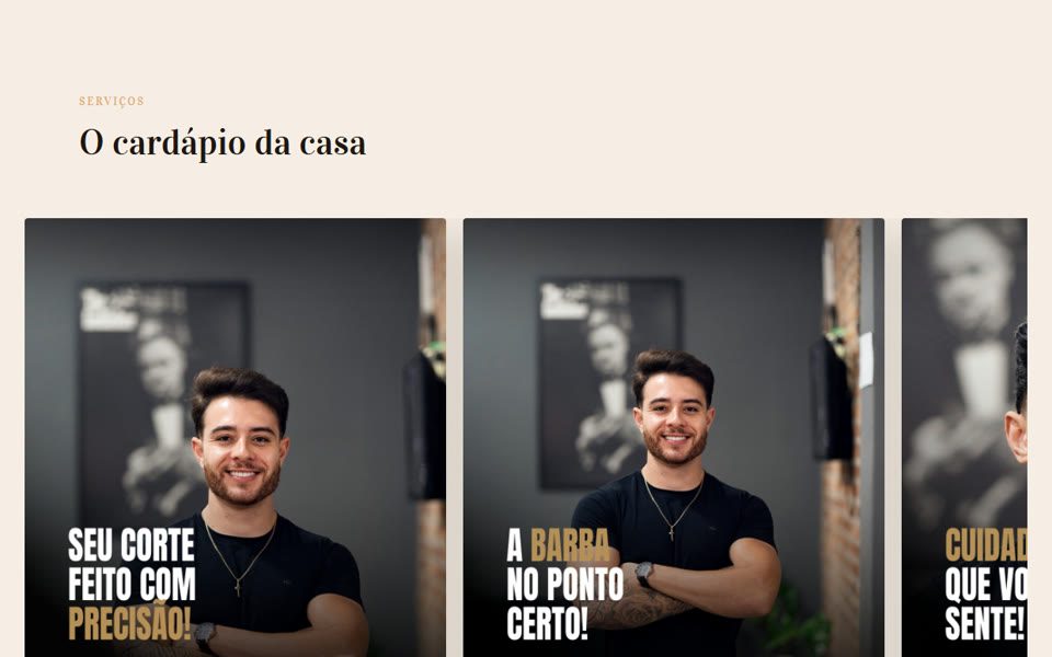 Seção com o cardápio de serviços da barbearia